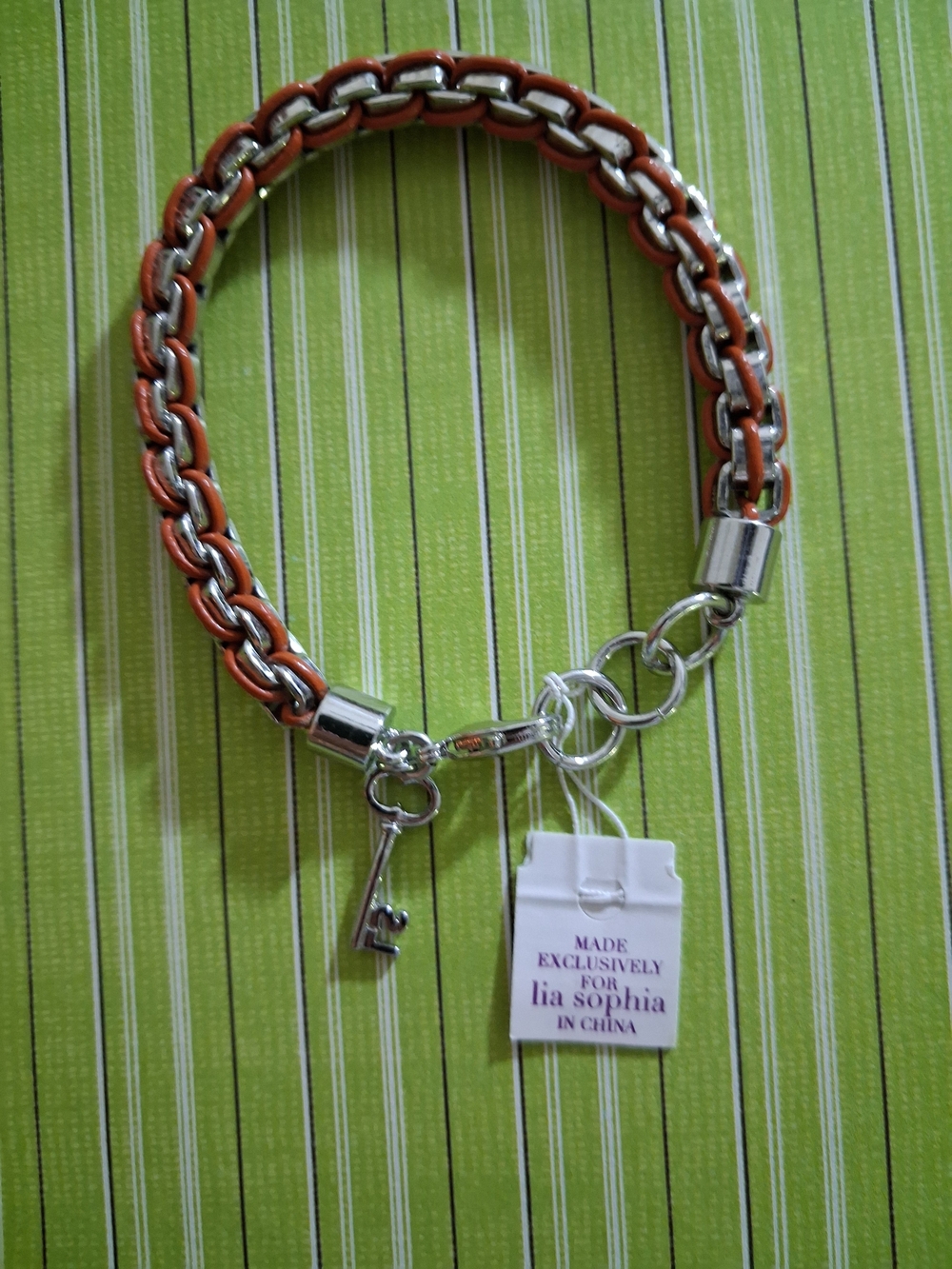 Lia Sophia Orange and Silver Chain Bracelet